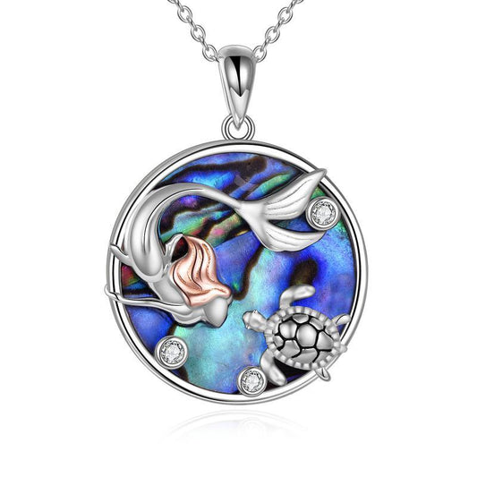 925 Sterling Silver Mermaid Sea Turtle Necklace Pendant for Girls Daughter Women