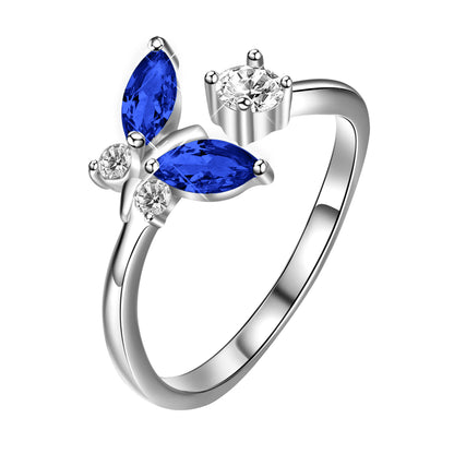 925 Sterling Silver Butterfly Ring with Sapphire Blue Crystal